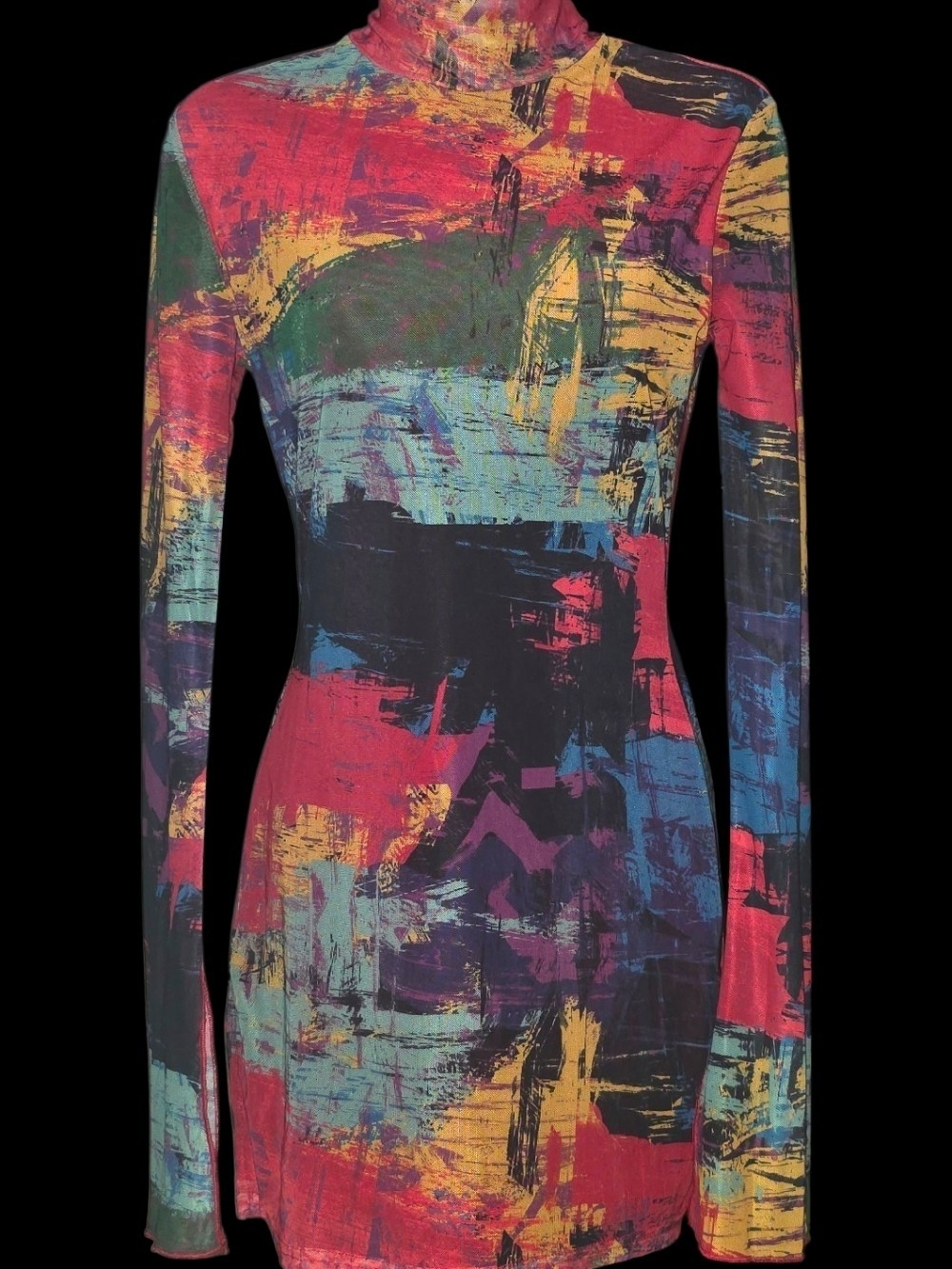 Sky to Moon Abstract Brushstroke Mesh Long Sleeve Dress - Size M